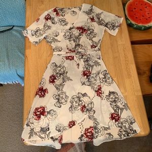 White Medium Summer Floral Wrap Dress